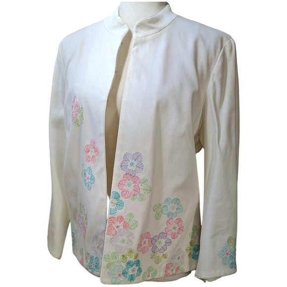 Sigrid Olsen Sport White Floral Embroidered Hook Eye Closure Jacket Sz 10 Lined - Picture 2 of 11
